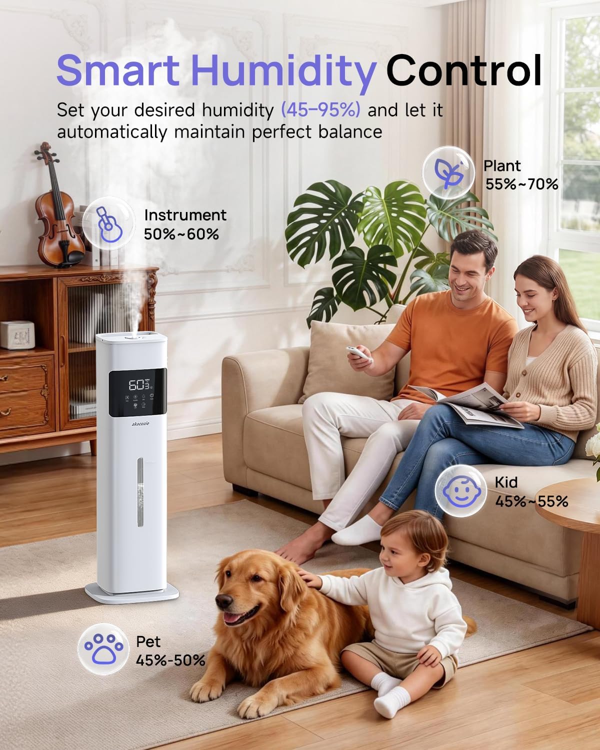 Humidifier Large Room, 2.1Gal/8L Cool Mist Humidifiers for Bedroom 500 sq ft, Humidifiers for Home with Essential Oil Diffuser, Top Fill Quiet Humidifier for Baby Nursery Office Plants, Black