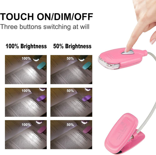 Book Light for Kids Clip on Book Lights for Reading in Bed Book Lamp Portable LED Reading Light with 360° Flexible and 2 Brightness (3Pack Mini Reading Lights)
