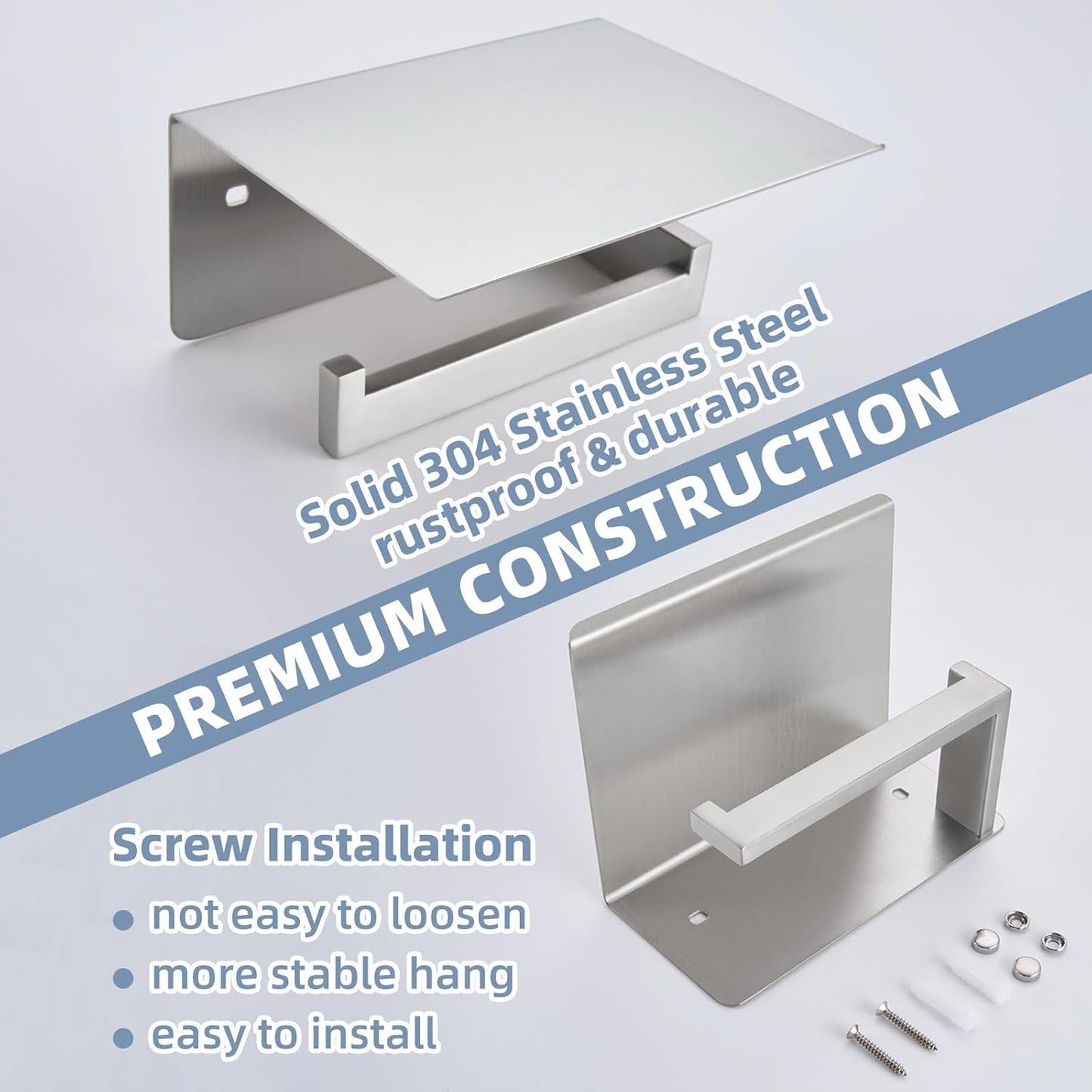 APLusee Toilet Paper Holder with Shelf for Wall, Left Side, Brushed Nickel | Robust 304 Stainless Steel, Drilling Wall Mounted, Fits for Bathroom, Restroom, Vanity, Kitchen, Paper Roll & Phone Storage