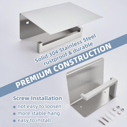 APLusee Toilet Paper Holder with Shelf for Wall, Left Side, Brushed Nickel | Robust 304 Stainless Steel, Drilling Wall Mounted, Fits for Bathroom, Restroom, Vanity, Kitchen, Paper Roll & Phone Storage