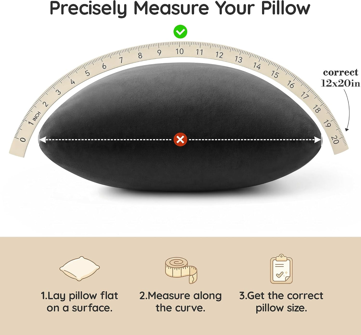 AM AEROMAX 12x20 Memory Foam Throw Pillow Insert, Rectangular Lumbar, White | Decorates bed/sofa/couch | lumbar shape fills pillow cover | resists flattening | comfortable to lean on
