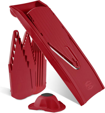 Börner Mandoline Slicer V1 (Basis Set) • V-Slicer with 2 Inserts & Fruit Holder • Adjustable Kitchen Slicer for Vegetables & Fruits • Vegetable Cutter • 3 Thickness Settings • Color: Red