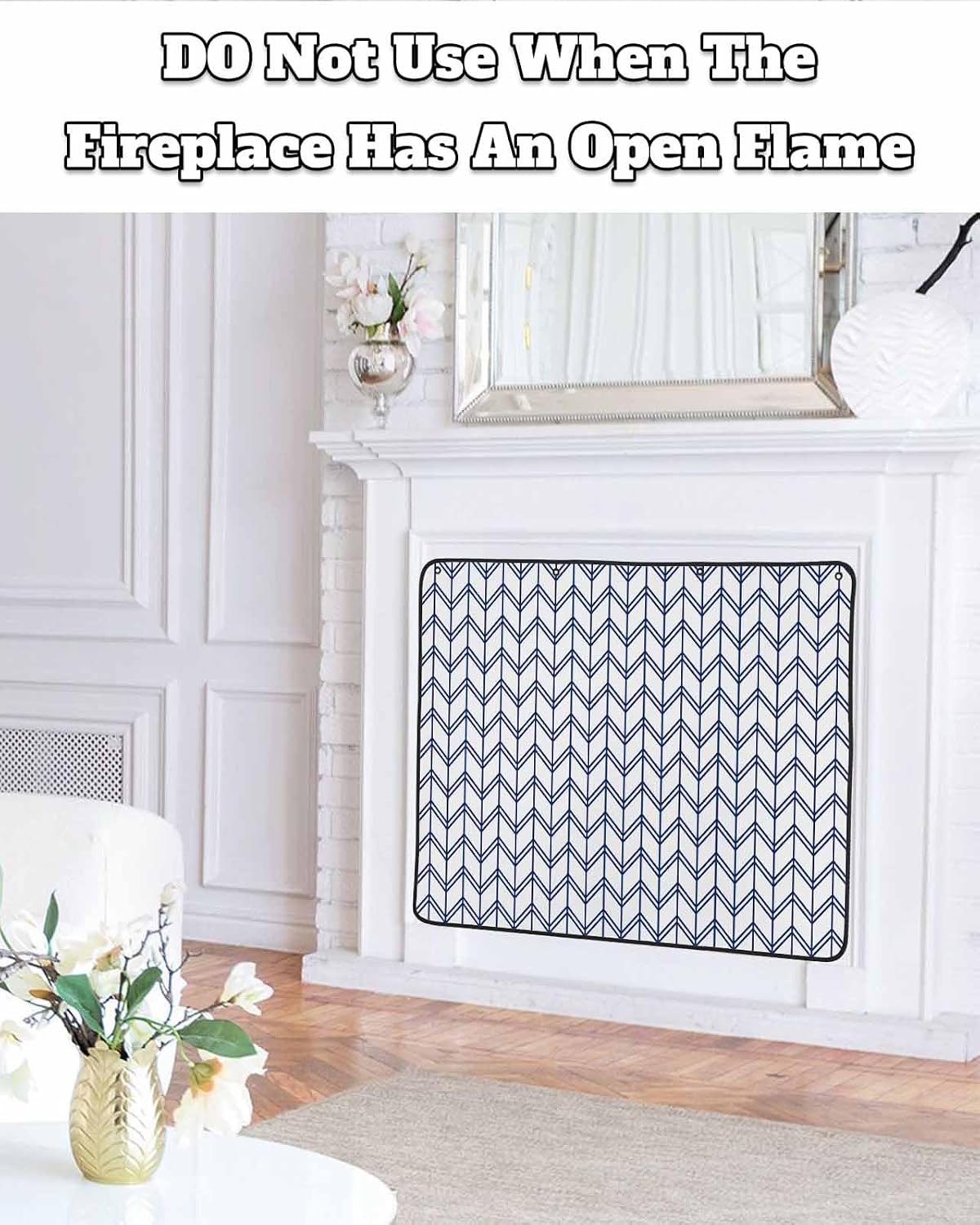 Magnetic Fireplace Cover Blue Geometric Waves Fireplace Screen Decorative Abstract Stripes Insulation Fireplaces Blocker Blanket Save Energy Fireplaces Draft Stopper Covers for Living Room 45x34 Inch