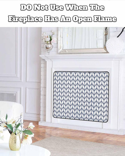 Magnetic Fireplace Cover Blue Geometric Waves Fireplace Screen Decorative Abstract Stripes Insulation Fireplaces Blocker Blanket Save Energy Fireplaces Draft Stopper Covers for Living Room 45x34 Inch
