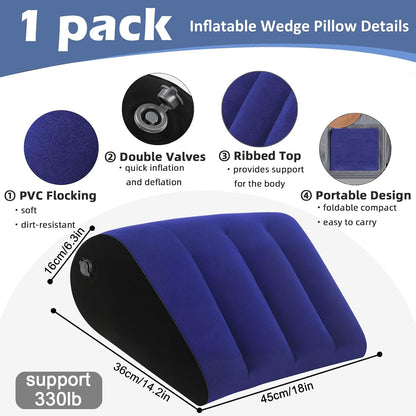 Prosixtoy Portable Wedge Pillow Inflatable Cushion - Body Positioners Lightweight Wedge Pillow for Sleeping, Leg Elevation, Use in Bed, Travel, Camping, Fast Inflating Deflation (Grey)