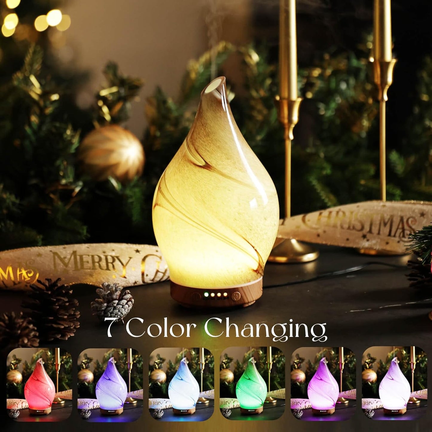Porseme Oil Diffuser 3D Glass Aromatherapy Ultrasonic Humidifier, Air Refresh Auto Shut-Off, Timer Setting, BPA Free for Home Hotel Yoga Leisure SPA Gift 150ml Last 6H - Colors A