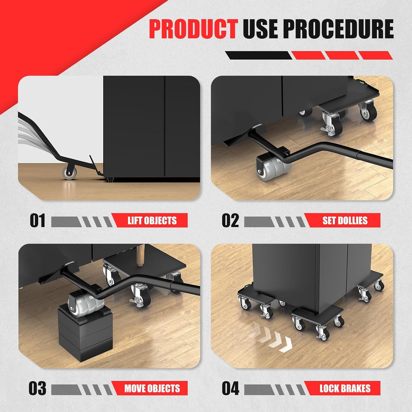 Kavlium Heavy Duty Furniture Dolly,5-Wheel Furniture Movers,5.3 Inch | Carbon Steel Dolly with Lifter Tool and 360° Casters for Moving Sofas,Refrigerators,Cabinets and Other Heavy Furniture.
