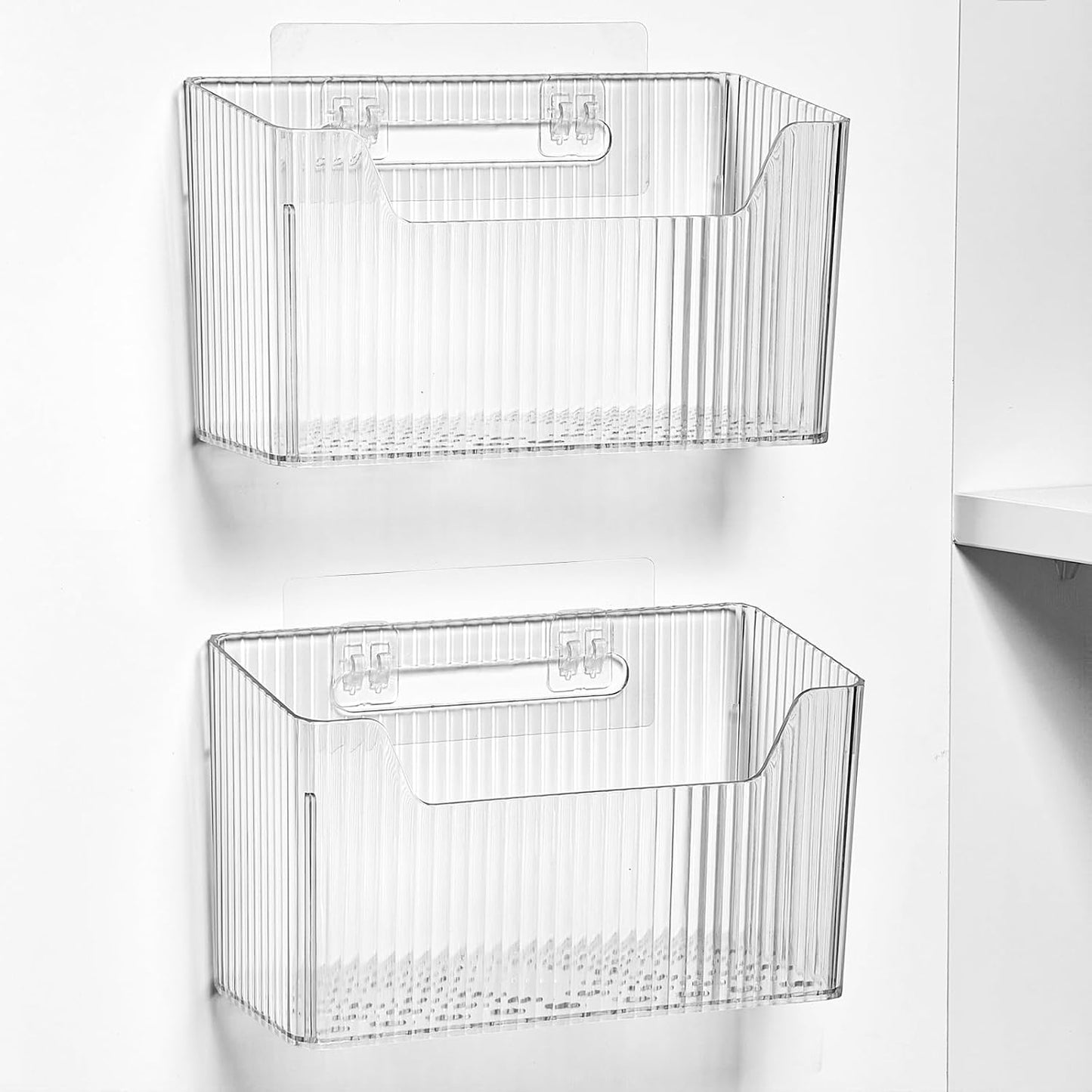 Sinnsally 2 Pack Cabinet Door Organizer,Self Adhesive Lid Organizers Inside Cabinet Storage Boxes,Hanging Storage Basket Organizer Wall Mounted Pantry Caddy Cup Holder for Kitchen,Fridge,Bathroom