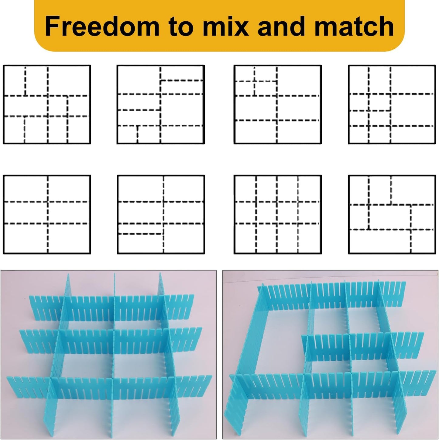 100 PCS Premium DIY Drawer Dividers, White, Adjustable Drawer Organizers for Perfectly Organized Drawers, Tidying Makeup, Clothes, Underwear, Cutlery, Kitchen, Bathroom, Bedroom, Office