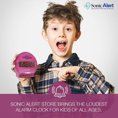 Sonic Alert Sonic Bomb Dual Alarm Clock with Bed Shaker, Black Vibrating Alarm Clock Heavy Sleepers, Battery Backup | Wake with a Shake