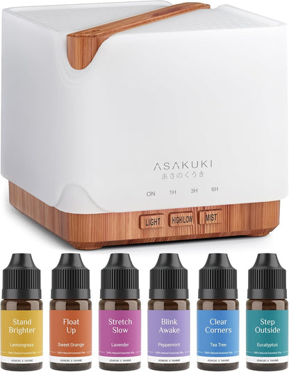 ASAKUKI Essential Oil Diffuser for Home with Top 6 Essential Oil Sets | Large 700 ml Humidifier, Automatic Shut-Off, 7 LED Lights for Living Room, Kitchen, Bedroom, Hotel - Yellow