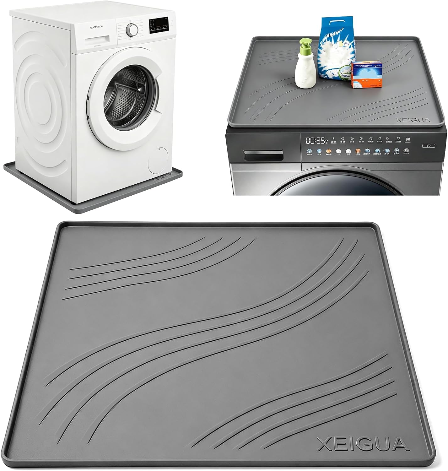 Washing Machine Pan, Drain Pan, Large 33×30/4 LBS Silicone Drain Pan, Waterproof Non-Slip Drip Tray with Raised Edge, Anti-Vibration Floor Leak Protector for Washer, Dryer and Laundry Room
