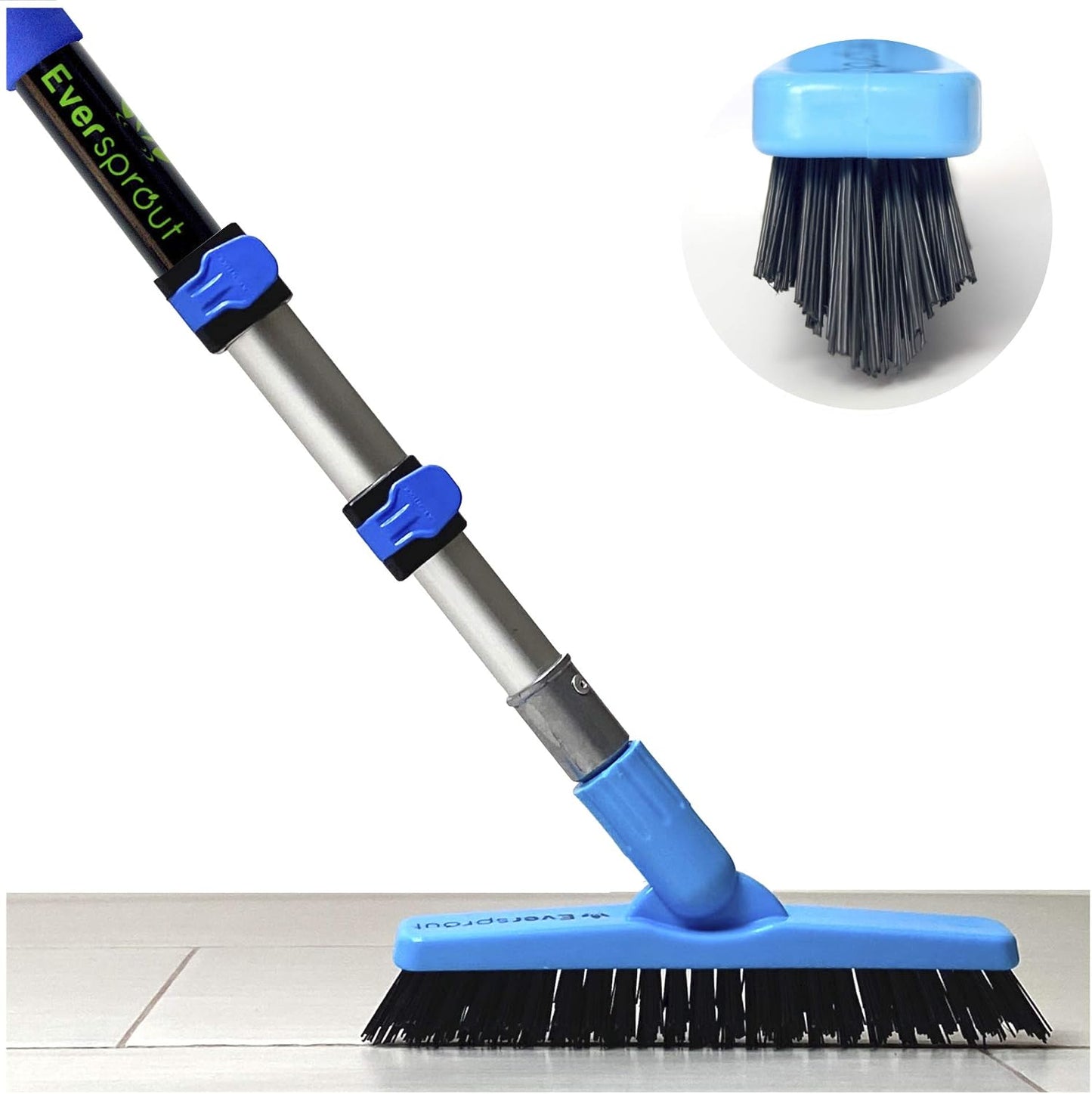 EVERSPROUT 1.5-to-3 Foot Grout Brush Scrubber Pro w/Long Handle Pole | Stiff V-Shape Bristles Built for Corners & Tough Grime | Swivel Design Cleans Shower Tile, Kitchen, Bathroom, Outdoor Concrete