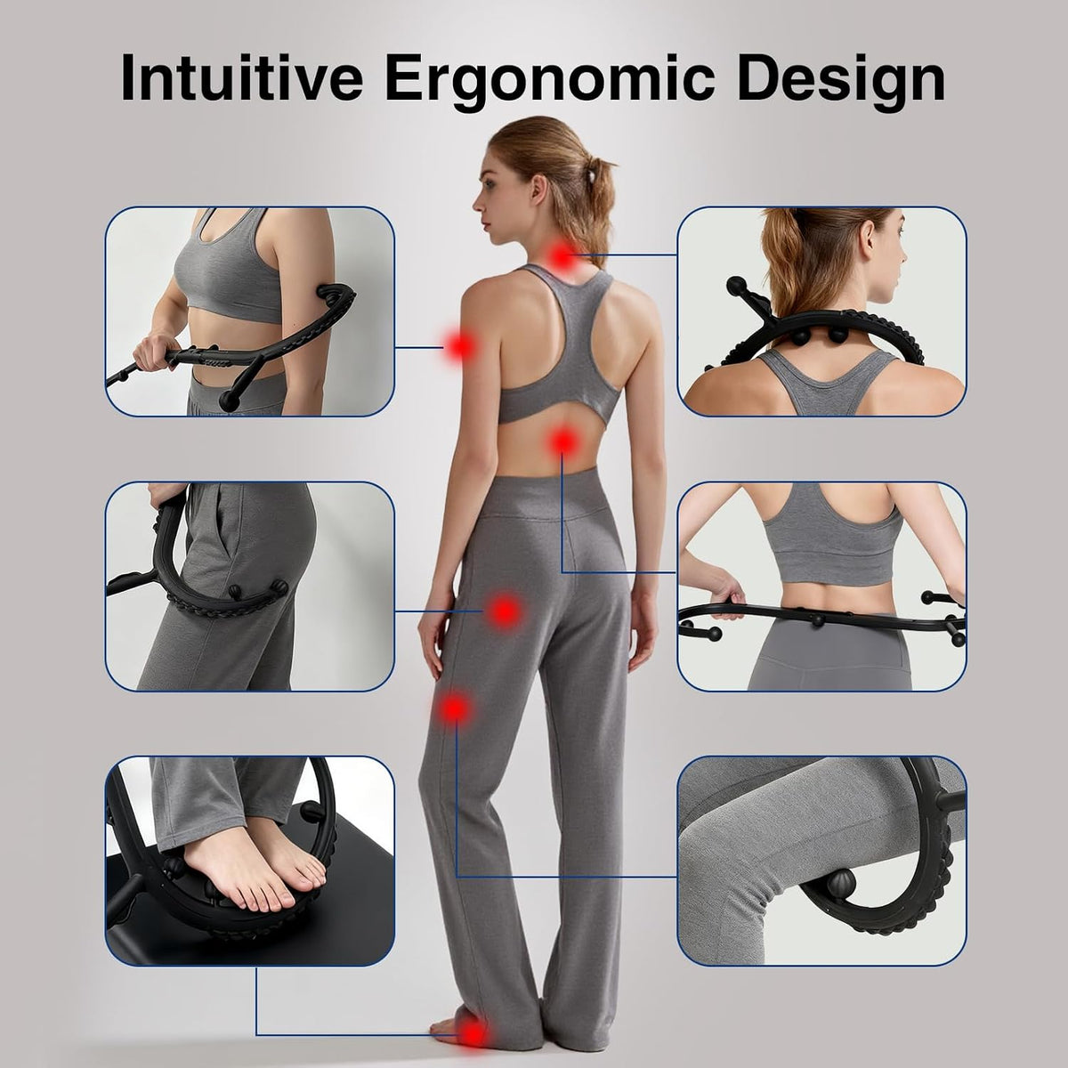 Massage Stick,Handheld Trigger Point Back and Neck Massager Cane, Deep Tissue Self Massage Tool for Muscle Knots and Myofascial Release,for Pain Relief and Muscle Recovery,Black
