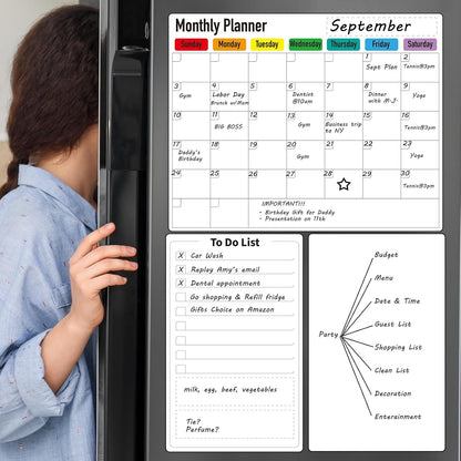 Magnetic Dry Erase Calendar for Fridge: Pack of 3-14.6” x 11.6” Magnetic Monthly Planner + 7.3” x 11.6” To Do List Pad & Fridge Whiteboard