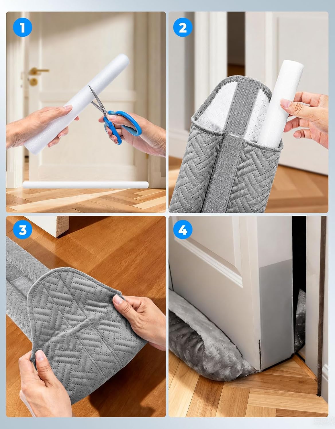 Premium Velvet Under Door Draft Stopper Noise Blocker – Blocks Drafts, Dust, Noise & Light, 32-36 Inch Adjustable Door Sweep Gap Filler Bottom Door with Secure Hook & Loop Tabs