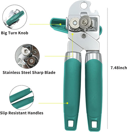 Safring Can Opener Manual, Handheld Strong Heavy Duty Stainless Steel Can Opener, Comfortable Handle, Sharp Blade Smooth Edge, Can Openers with Multifunctional Bottle Opener