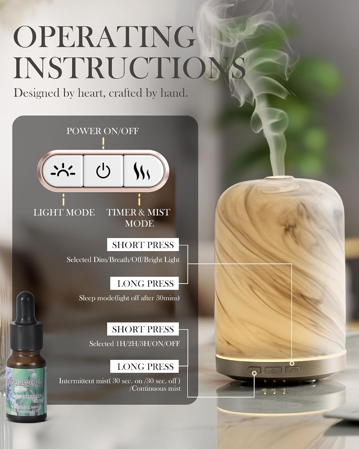Essential Oil Diffuser - 2.4MHz Ultrasonic Glass Diffuser with Pulse/Continuous Mist & Night Light, Waterless Auto-Off, Silent Aromatherapy Diffuser for Home, Office, Yoga, Spa, Gifts & Home Decor.