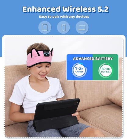 KIDSBAND Kids Bluetooth Headphones, Sleep Headband [Wireless & Wired Playback 2in1] Foldable Headphones for School/Travel/Tablet/Sleep