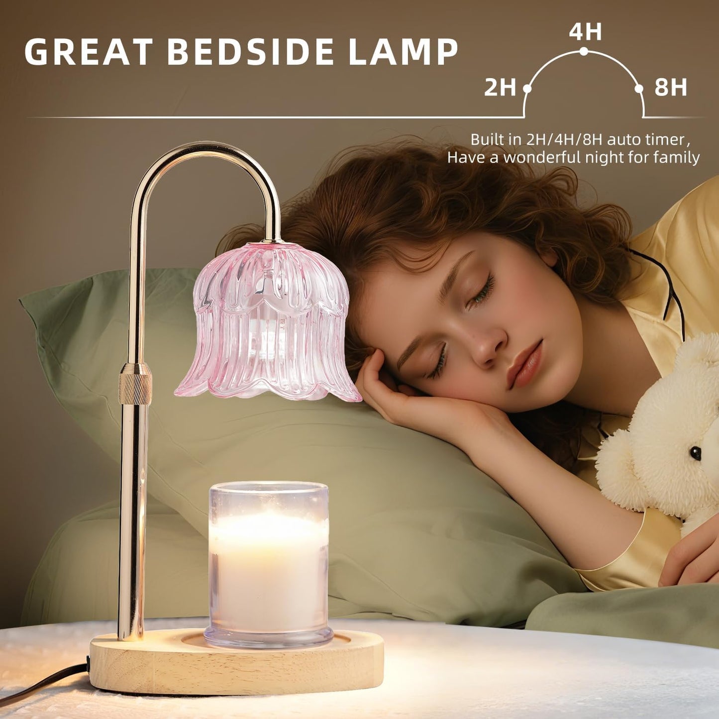 CRMILL Candle Warmer Lamp with Timer: Adjustable Dimmable Height Adjustable Warming - Flower Shape Wax Lamp Jar Candles No Flame Modern Home Decor Table Lights - Home Living Bedroom