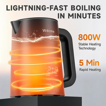 0.6L Small Travel Electric Kettle Smart Tea Coffee Kettle | 800W,6 Temperature Control,304 Stainless Steel,Dual Voltage 110-240V,12H Keep Warm