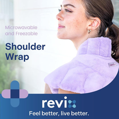 REVIX Microwave Heating Pad for Neck and Shoulders Back, Microwavable Heated Neck Wrap Warmer with Moist Heat, Lavender Aromatherapy Hot and Cold Pack
