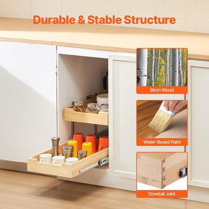 VEVOR Pull Out Cabinet Organizer, 14"W x 21"D Cabinet Drawer, Soft Close Slide out Shelf, Heavy-Duty Sliding Wood Drawer, Bottom Mount Size（14.5"W x 23"D）and Side Mount Size（15"W x 23"D） | Heavy-Duty Sliding Shelf with Bottom or Side Mounting for
