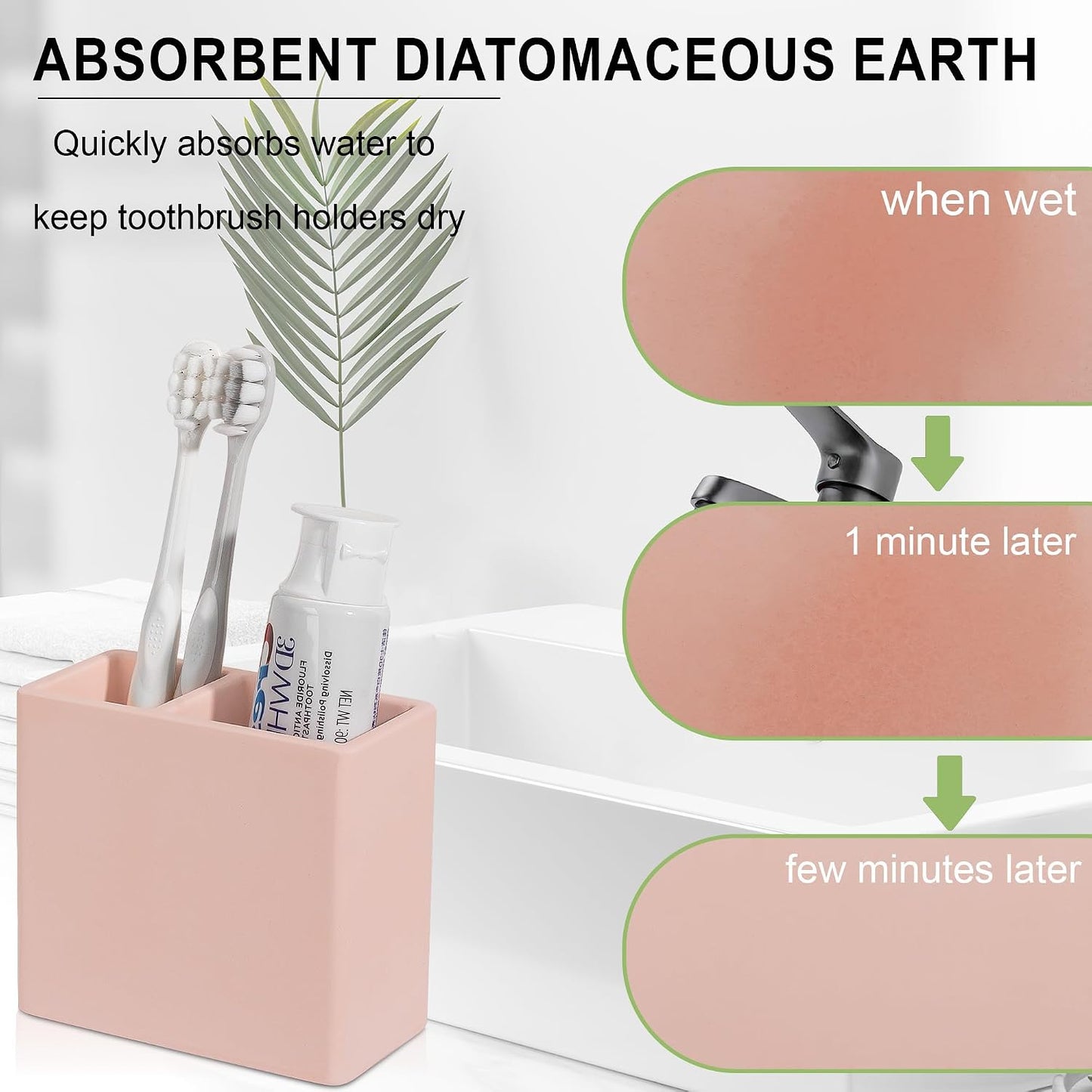 Diatomite Toothbrush Holder Toothpaste Organizer, Marble White | Quick Drying, Non-Slip, 2 Slots Kids Electric Tooth Brush Holder for Bathroom, for Countertop, Shower, Vanity