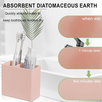 Diatomite Toothbrush Holder Toothpaste Organizer, Marble White | Quick Drying, Non-Slip, 2 Slots Kids Electric Tooth Brush Holder for Bathroom, for Countertop, Shower, Vanity