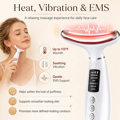 Red Light Therapy for Face and Neck, 7-Color LED Face Massager | Rechargeable Facial massager and Face Sculpting Tool with Heat, Vibration, Anti-aging, Wrinkle Reduction, Gift for women