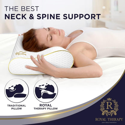 Royal Therapy Memory Foam Pillow, Queen Neck Pain Relief, Contour Cervical Pillow, for Neck and Shoulder Pain, Side, Back and Stomach Sleeper, 24x14x5 inches