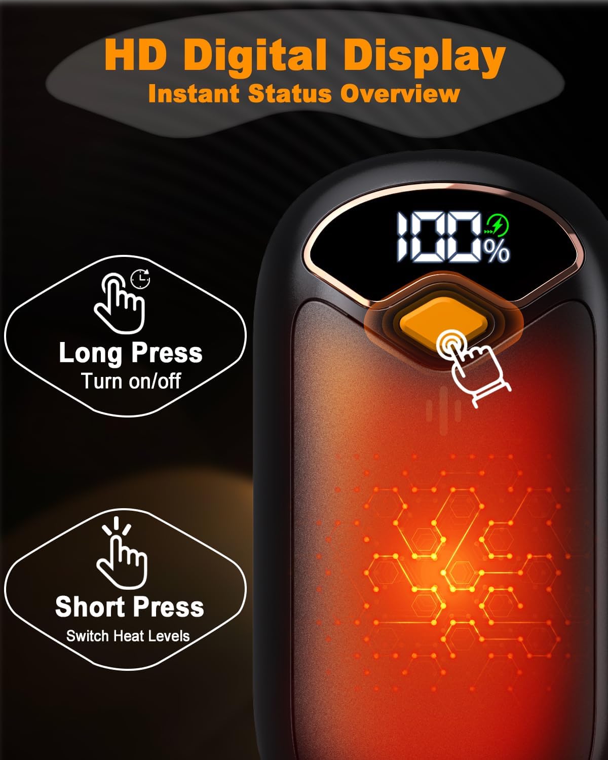 Hand Warmers Rechargeable - Electric Hand Warmer Rechargeable 2 Pack, LED Digital Display, 4 Heat Levels Reusable, USB, Magnetic Portable Handwarmers for Golf/Camping/Hunting, Gift for Women, Men