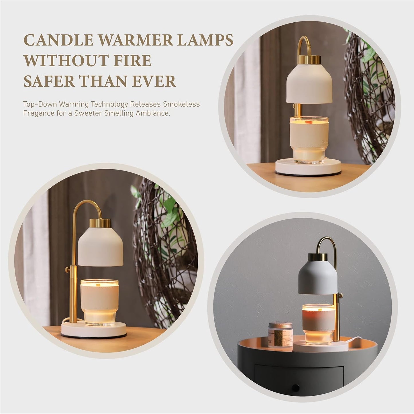AIKUT Candle Warmer Lamp, with 2 Bulbs,Timer & Dimmer,Compatible with Large Yankee Candle Jars,3 Wick Candles,Height Adjustable Electric Top Melter,110-120v, (Black Marble)