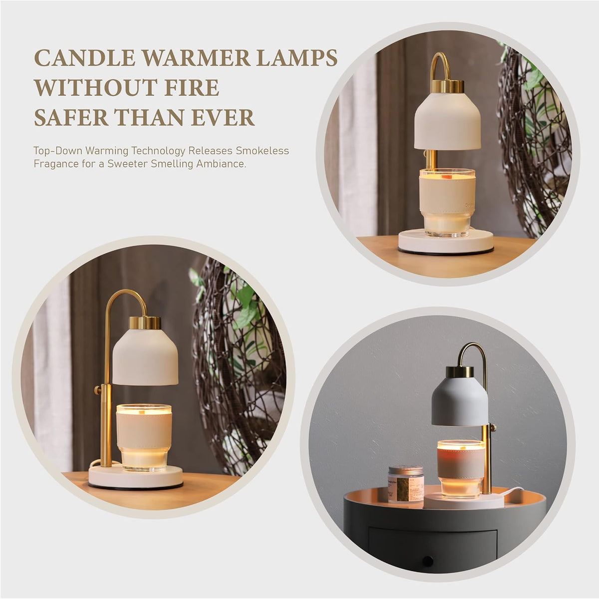 AIKUT Candle Warmer Lamp, with 2 Bulbs,Timer & Dimmer,Compatible with Large Yankee Candle Jars,3 Wick Candles,Height Adjustable Electric Top Melter,110-120v, (Black Marble)