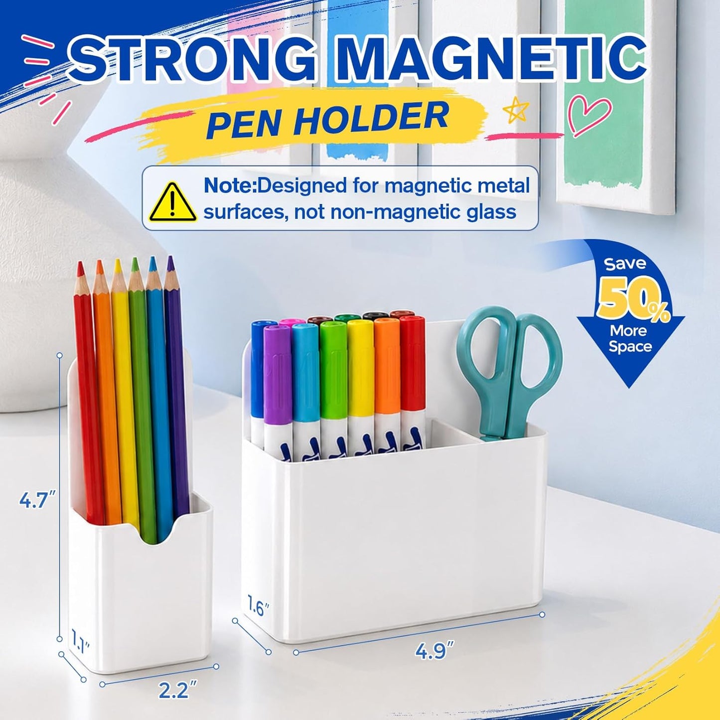 Magnetic Pen Holder, Magnetic Marker Holder, 4 Pack, White | Magnetic Cups for Dry Erase Markers, Pen Organizer for Whiteboard, Refrigerator, Locker, Cruise, Classroom, Office, School