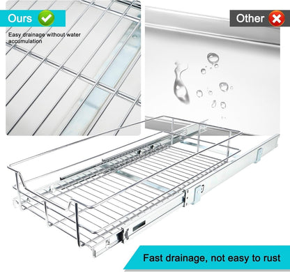 Pull Out Cabinet Organizer 15" W X 22" D, Chromed, Full Slide Out Drawers | For Kitchen Organizers and Storage, Pull Out Drawers For Cabinets Capacity Heavy Duty Caddy, Cabinet Shelves, Bathroom Pantry