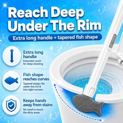 Pumice Stone for Toilet Bowl Cleaning, 8-in-1 Toilet Cleaning Kit with 6 Replaceable Fish Heads, 17" Extra Long Handle, Wall Mount Holder, Removes Hard Water Stains, Mineral Deposits & Rust Rings