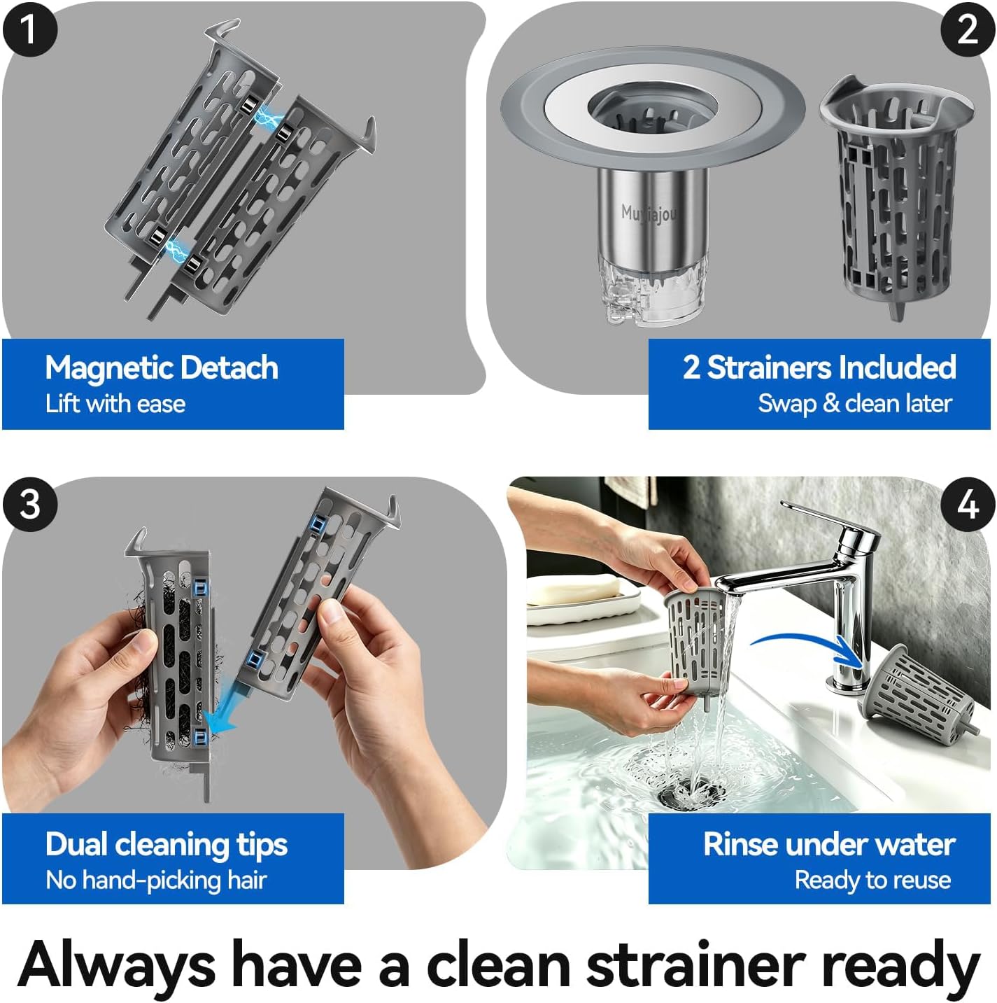 1.25"-2.6" Shower Drain Hair Catcher, Magnetic Floor Drain Stopper(1 Pack) | with Spare Filter Odor-Sealing Drain Plug with Auto-Closing Valve