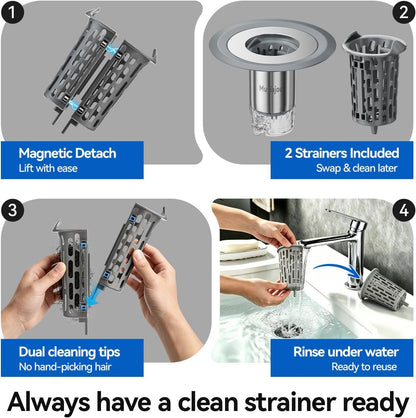 1.25"-2.6" Shower Drain Hair Catcher, Magnetic Floor Drain Stopper(1 Pack) | with Spare Filter Odor-Sealing Drain Plug with Auto-Closing Valve