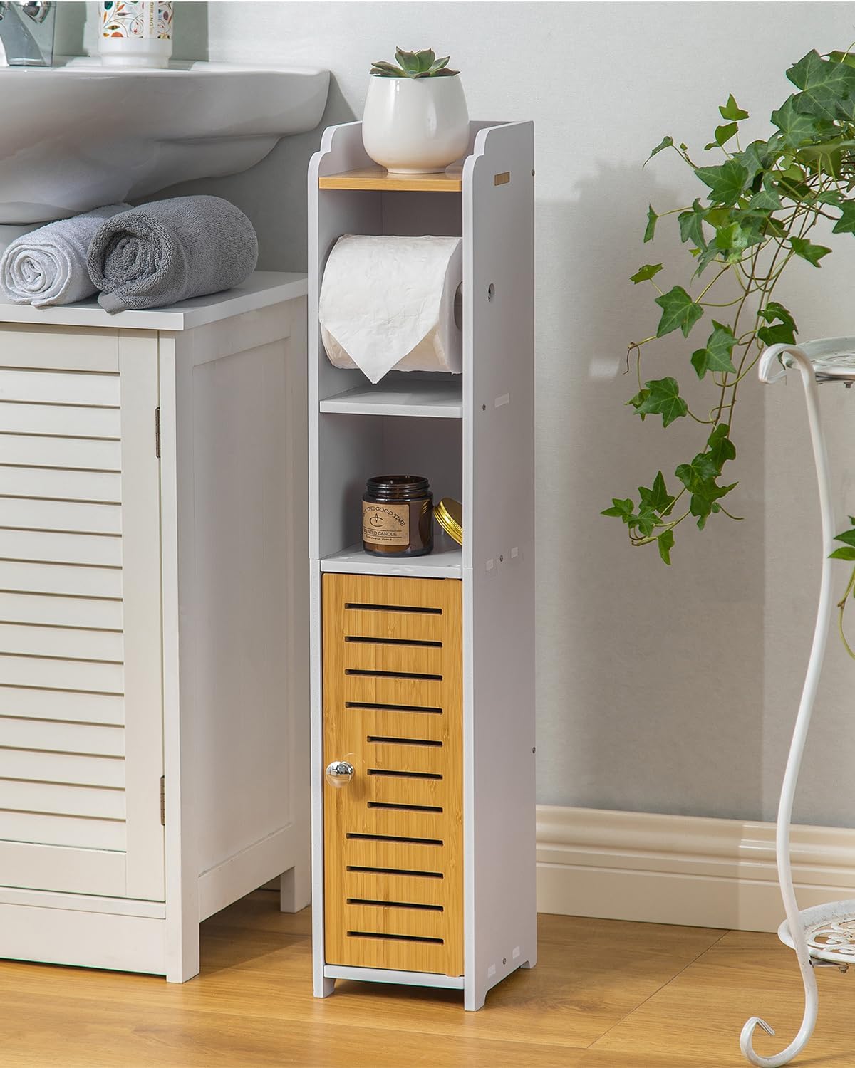 AOJEZOR Toilet Paper Holder Stand: Small Space Bathroom Storage for Renters