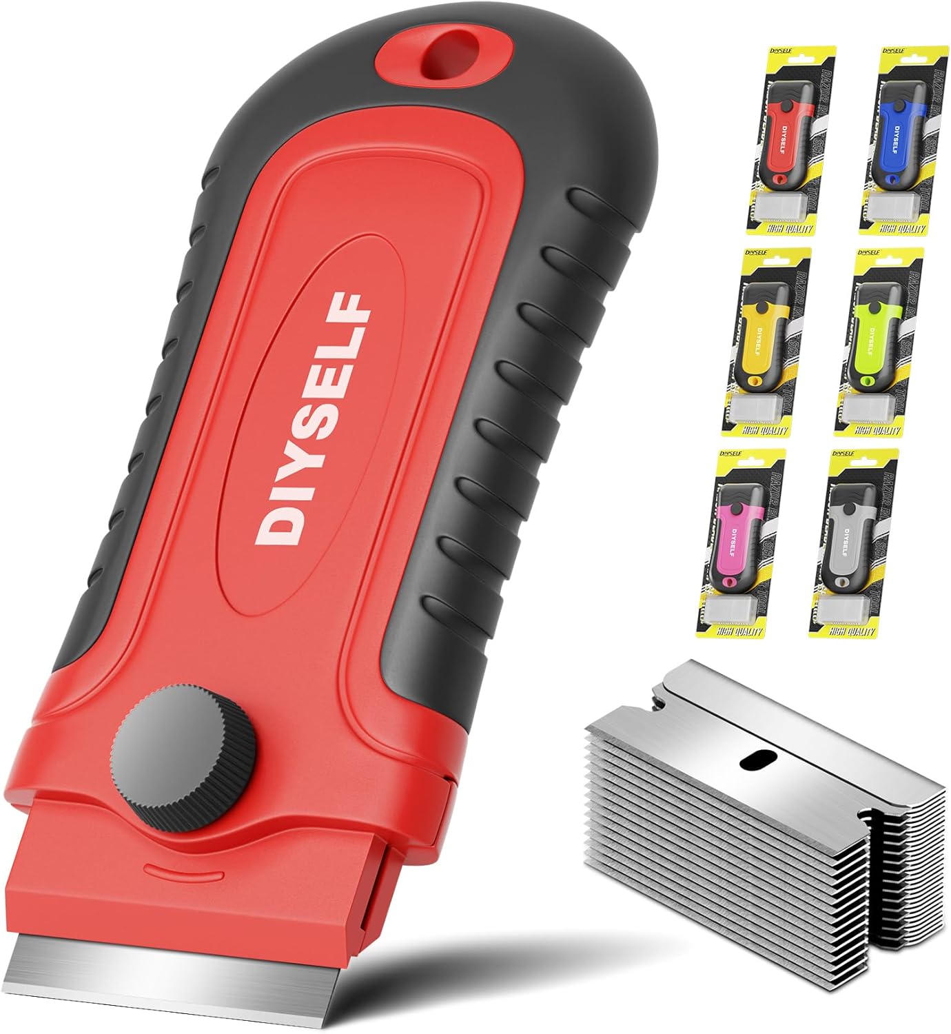 DIYSELF 1 Pack Razor Blade Scraper with 15 Extra Blades, Scraper Tool for Cleaning Window, Paint, Cooktop, Oven, Glass Stove Top Scraper, Razor Scraper with Buit-In Blade Storage | Razor Scraper for Cleaning Window, Paint, Cooktop, Oven, Glass Stove Top