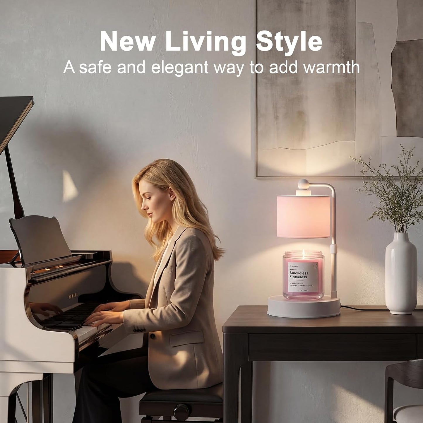 Candle Warmer Lamp with Timer, Best House Warming Gift, Height Adjustable & Dimmable Electric Candle Warmer Lamp, Includes 2 Bulbs, Birthday Gift for Women, Mom, Housewarming - Flaxen