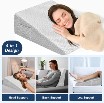8" Leg Elevation Pillow, Memory Foam Wedge Pillow for Leg & Knee Support | Knee, Hip & Ankle Support. Elevates Legs For Comfortable Sleeping, Resting, And Recovery With A Supportive Wedge Shape.