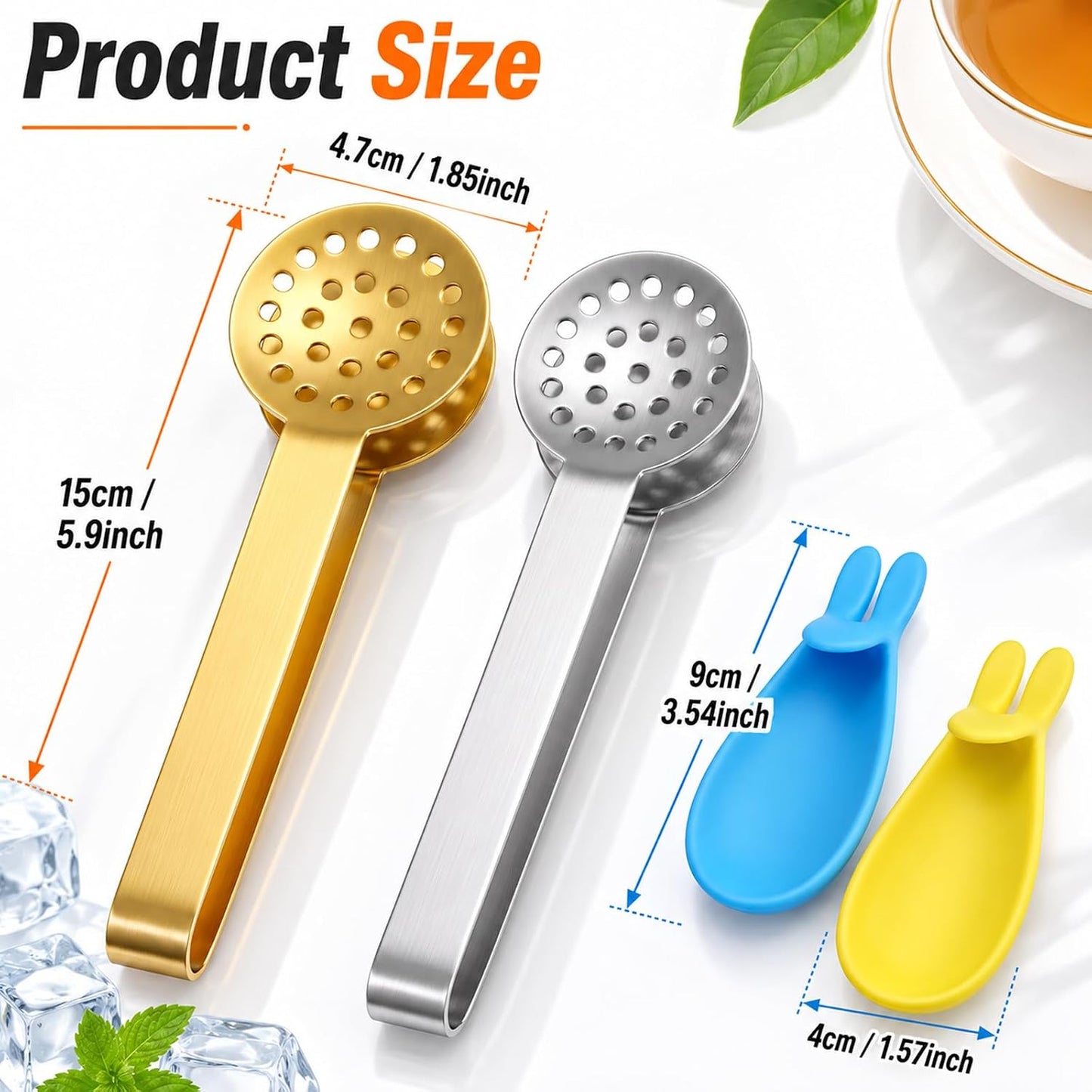 4Pcs Tea Bag Squeezer, Stainless Steel Tea Tongs with Rabbit Te a Bags Hangers, Teas Bag Dispenser Strainers Filters, Te a Bags Tongs For Gripping Loosing Ice Sugar Lemon Slice