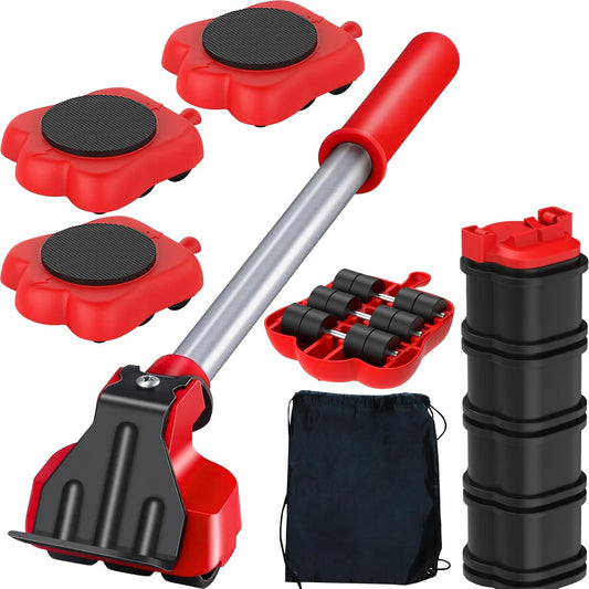 Furniture Lift Mover Tool Set, 14pcs Heavy Duty Lifter & Mover Sliders with 360° Swivel Wheels & Adjustable Height Lifting Lever for Moving Couches Sofas Refrigerators, Furniture Appliance