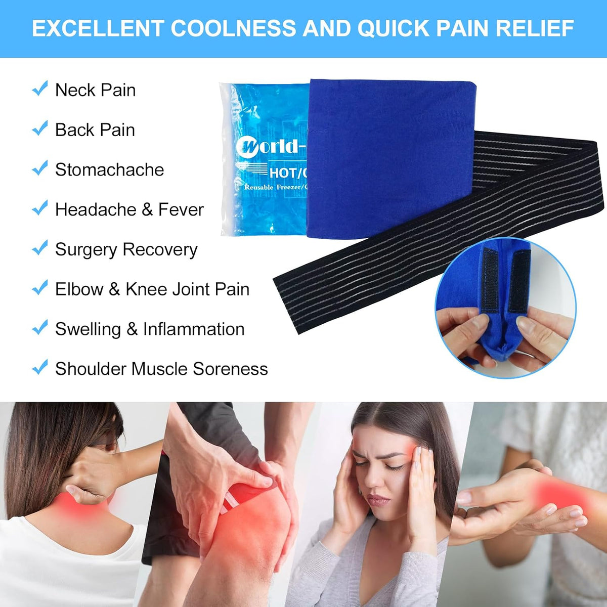 Gel Soft Flexible Ice Packs for Injuries, Reusable Cold Pack, Hot Cold Compress for Joint&Muscle Pain, Surgery Recovery, Inflammation, Swelling, Face, Head, Wrist, Ankle&Foot Injury, -5.1"x6.3"