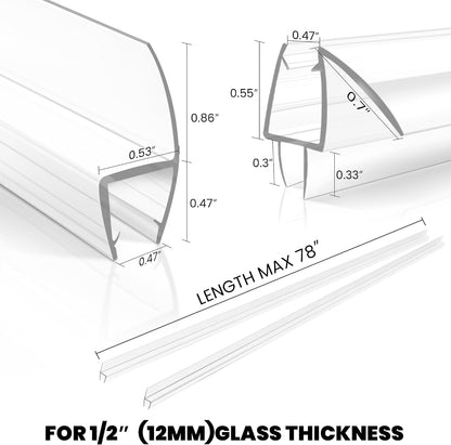 Frameless Shower Door Bottom Seal Strip for 3/8"(10mm) Thick Glass, Super Clear 36 Inch Long 2PCS Shower Door Seal, to Water Block