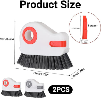 Qianyu 2 PCS Groove Cleaning Brush 2 in 1 Window Track Cleaning Tool Crevice Cleanings Brush Multifunction Hard Bristle with Hidden Scraper Grout Cleaner Grip Brushes for Slid Door Track Window Sill