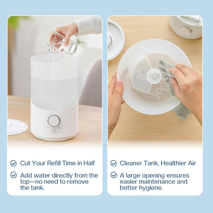Cool Mist Humidifier for Bedroom, 3L Top Fill Ultrasonic Air Humidifier with Adjustable Knob Control, Quiet Operation, Auto Shut-Off, BPA-Free for Home, Baby, Office, Plants 3L