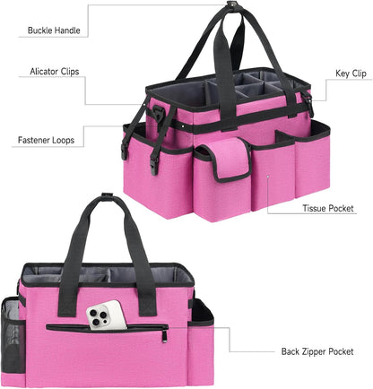 Cleaning Caddy Bag,Large Cleaning Supplies Organizer with Handle for Housekeepers,Purple